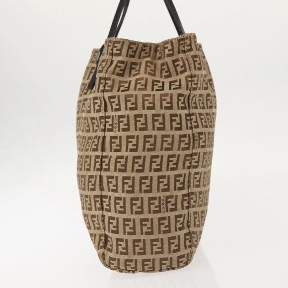 FENDI Zucchino Canvas Tote Bag Beige Silver Auth 143354 - Picture 5 of 15